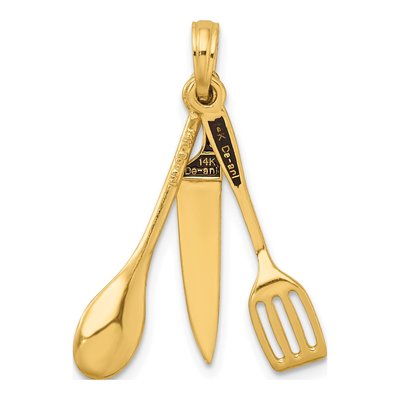 14K Yellow Gold 3D Butcher Knife Spoon Spatula Charm – view 5