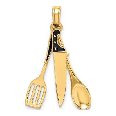 14K Yellow Gold 3D Butcher Knife Spoon Spatula Charm