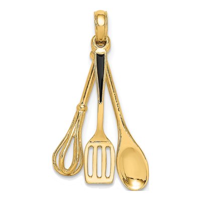 14K Yellow Gold 3D Kitchen Utensil Charm