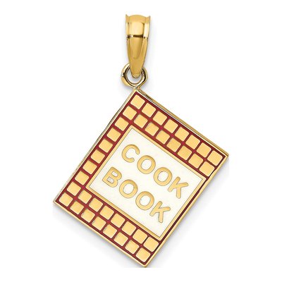14K Yellow Gold Red Enamel Cook Book Charm