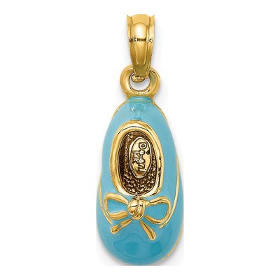14K Yellow Gold Blue Enamel Baby Shoe Pendant