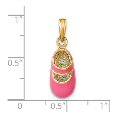 14K Yellow Gold Pink Enamel 3D Baby Shoe Charm – view 4