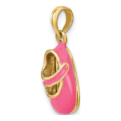 14K Yellow Gold Pink Enamel 3D Baby Shoe Charm – view 6