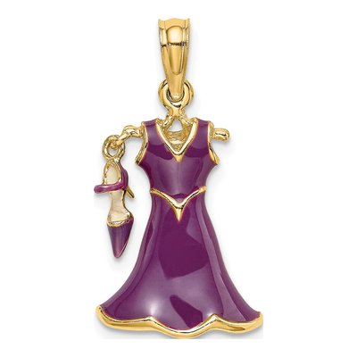 14K Yellow Gold Purple Enamel Dress Dangle Shoe Charm