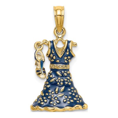 14K Yellow Gold 3D Blue Floral Dress Shoe Charm