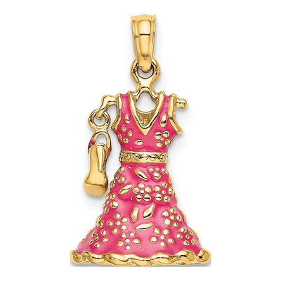 14K Yellow Gold Pink Enamel Dress Shoe Pendant – view 5