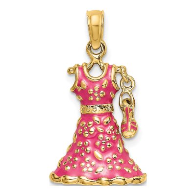 14K Yellow Gold Pink Enamel Dress Shoe Pendant