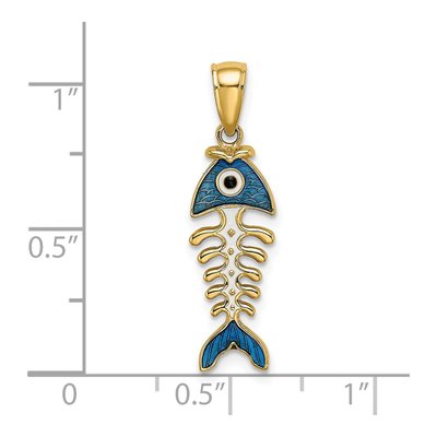 14K Yellow Gold Blue Enamel Fish Bone Pendant – view 4