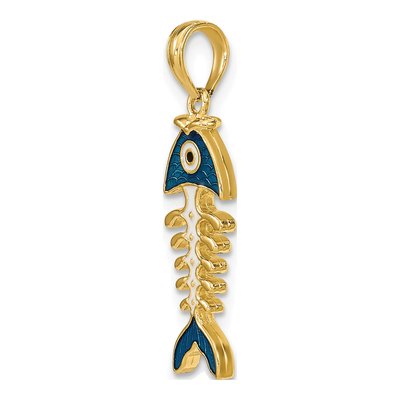 14K Yellow Gold Blue Enamel Fish Bone Pendant – view 6