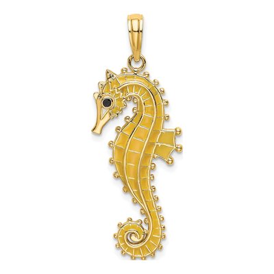 14K Yellow Gold 3D Textured Seahorse Charm