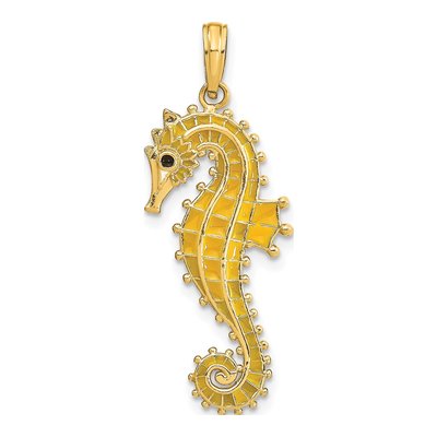 14K Yellow Gold 3-D Enameled Seahorse Charm