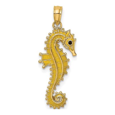 14K Yellow Gold 3D Enameled Seahorse Charm – view 5