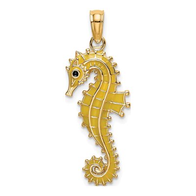 14K Yellow Gold 3D Enameled Seahorse Charm