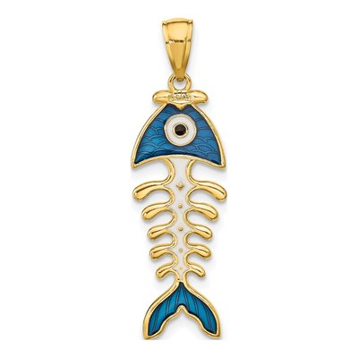 14K Yellow Gold Blue Enamel Fish Bone Pendant – view 4