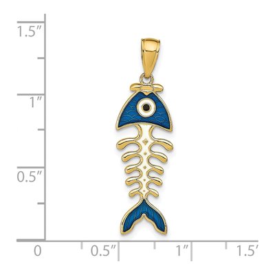 14K Yellow Gold Blue Enamel Fish Bone Pendant – view 5