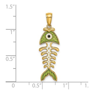 14K Yellow Gold 3D Green Enamel Fish Bone Charm – view 4