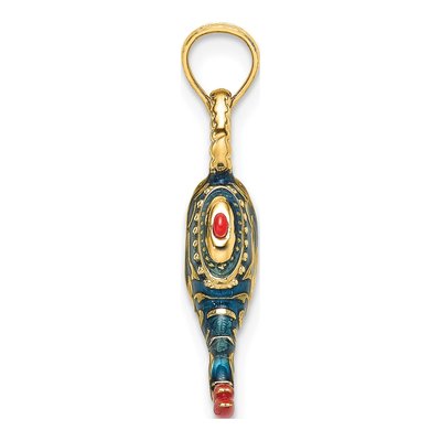 14K Yellow Gold Blue Red Enamel 3-D Textured Genie Charm – view 3