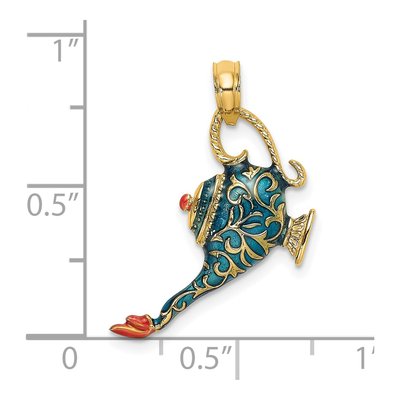 14K Yellow Gold Blue Red Enamel 3-D Textured Genie Charm – view 4