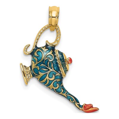 14K Yellow Gold Blue Red Enamel 3-D Textured Genie Charm – view 5