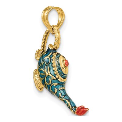 14K Yellow Gold Blue Red Enamel 3-D Textured Genie Charm – view 6