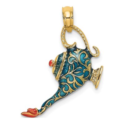 14K Yellow Gold Blue Red Enamel 3-D Textured Genie Charm