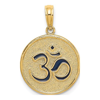 14K Yellow Gold Enameled Om Lotus Pendant