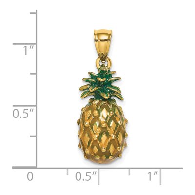 14K Yellow Gold Green Enamel Pineapple Charm – view 4