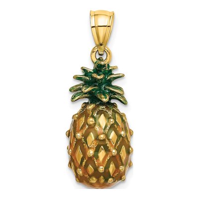 14K Yellow Gold Green Enamel Pineapple Charm – view 5