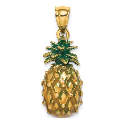 14K Yellow Gold Green Enamel Pineapple Charm