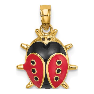 14K Yellow Gold Red Black Enamel Ladybug Charm