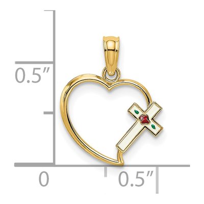 14K Yellow Gold Enamel Cross Heart Charm – view 4