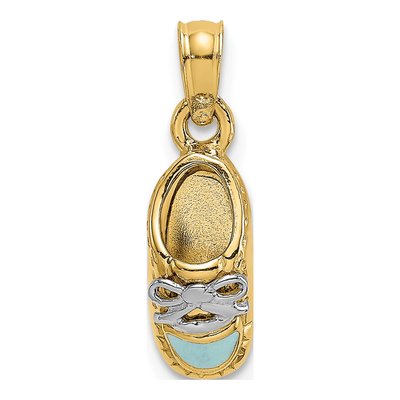 14K Yellow Gold Light Blue Enamel Baby Shoe Charm