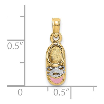14K Yellow Gold Pink Enamel Baby Shoe Pendant – view 4