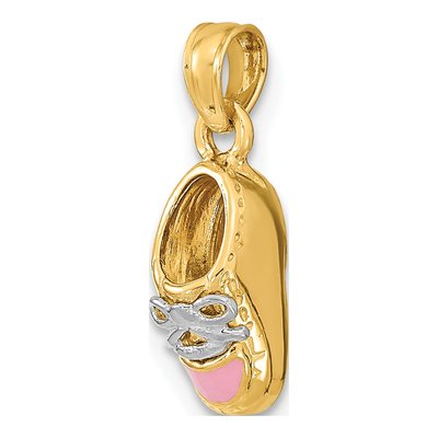 14K Yellow Gold Pink Enamel Baby Shoe Pendant – view 6