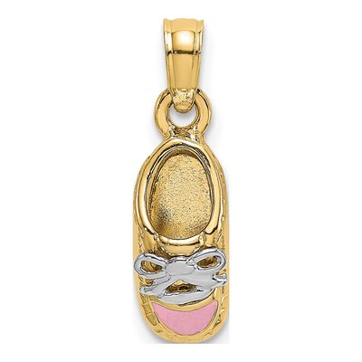 14K Yellow Gold Pink Enamel Baby Shoe Pendant