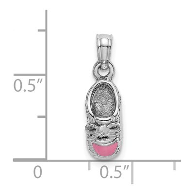 14K White Gold Pink Enamel Baby Shoe Charm – view 4