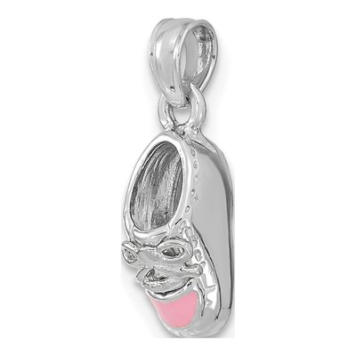 14K White Gold Pink Enamel Baby Shoe Charm – view 6