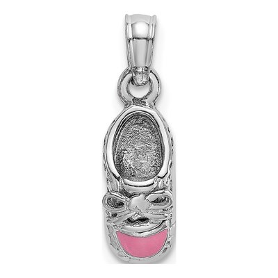 14K White Gold Pink Enamel Baby Shoe Charm