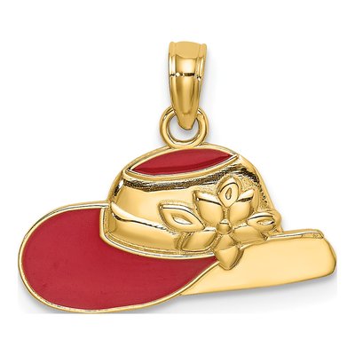14K Yellow Gold Red Enamel Hat Charm