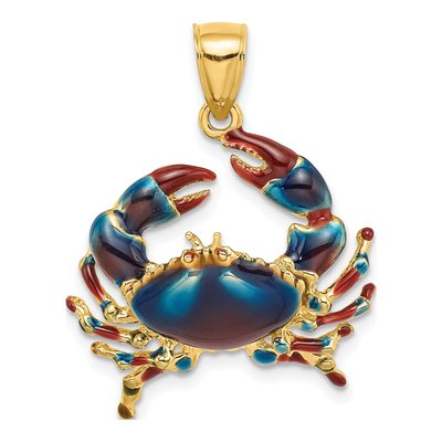 14K Yellow Gold Blue Enamel Crab Charm