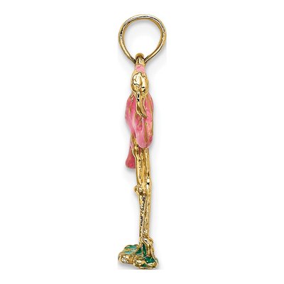 14K Yellow Gold Pink Enamel Flamingo Charm – view 3