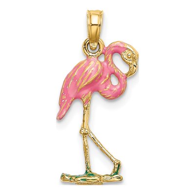 14K Yellow Gold Pink Enamel Flamingo Charm – view 5