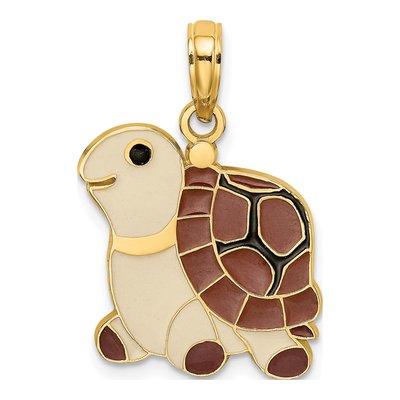 14K Yellow Gold Enamel Turtle Pendant
