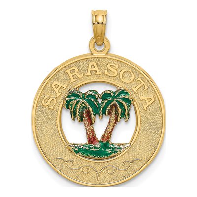 14K Yellow Gold Enameled Sarasota Palm Tree Charm