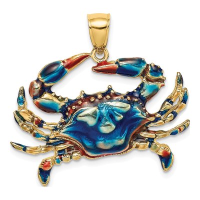 14K Yellow Gold Large Blue Enamel Crab Charm