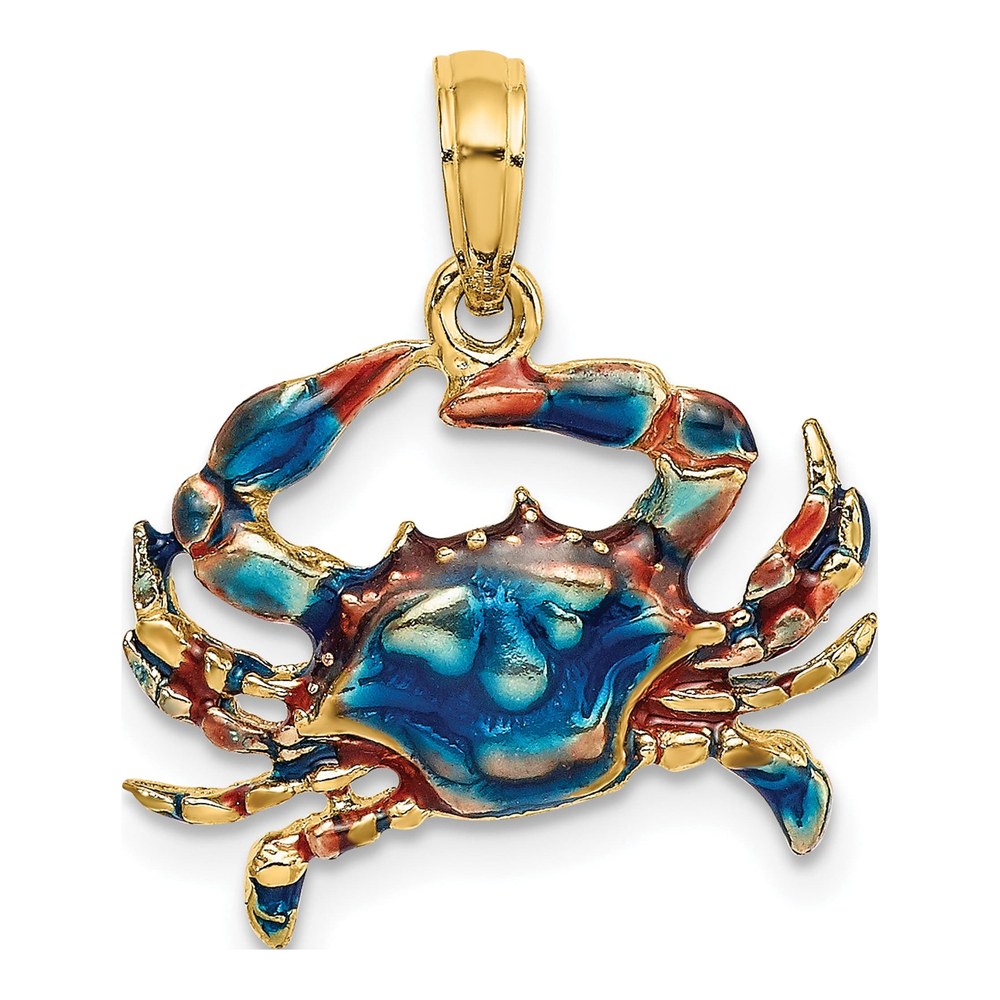 14K Yellow Gold Blue Enamel Crab Charm