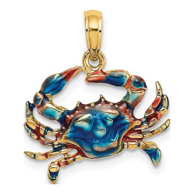14K Yellow Gold Blue Enamel Crab Charm