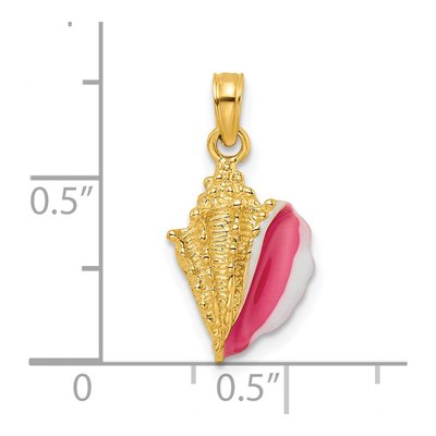 14K Yellow Gold Pink Enamel Conch Shell Pendant – view 4