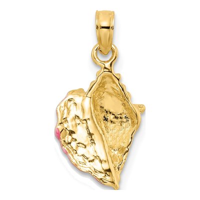 14K Yellow Gold Pink Enamel Conch Shell Pendant – view 5