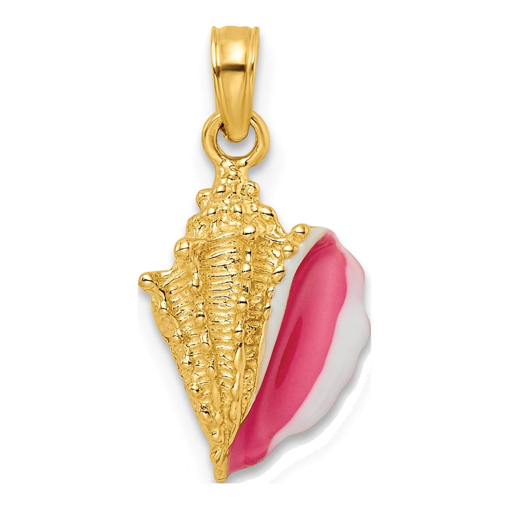 14K Yellow Gold Pink Enamel Conch Shell Pendant